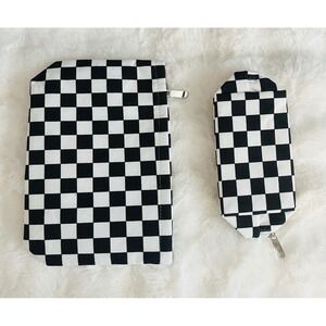 NEW‎ Checkerboard Cosmetic Bag Set, Checkered Makeup Organizer 10x7"